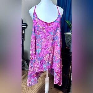Takuni USA Vibrant Semi-Sheer Pink & Blue Butterfly Swim CoverUp, Sz 2XL